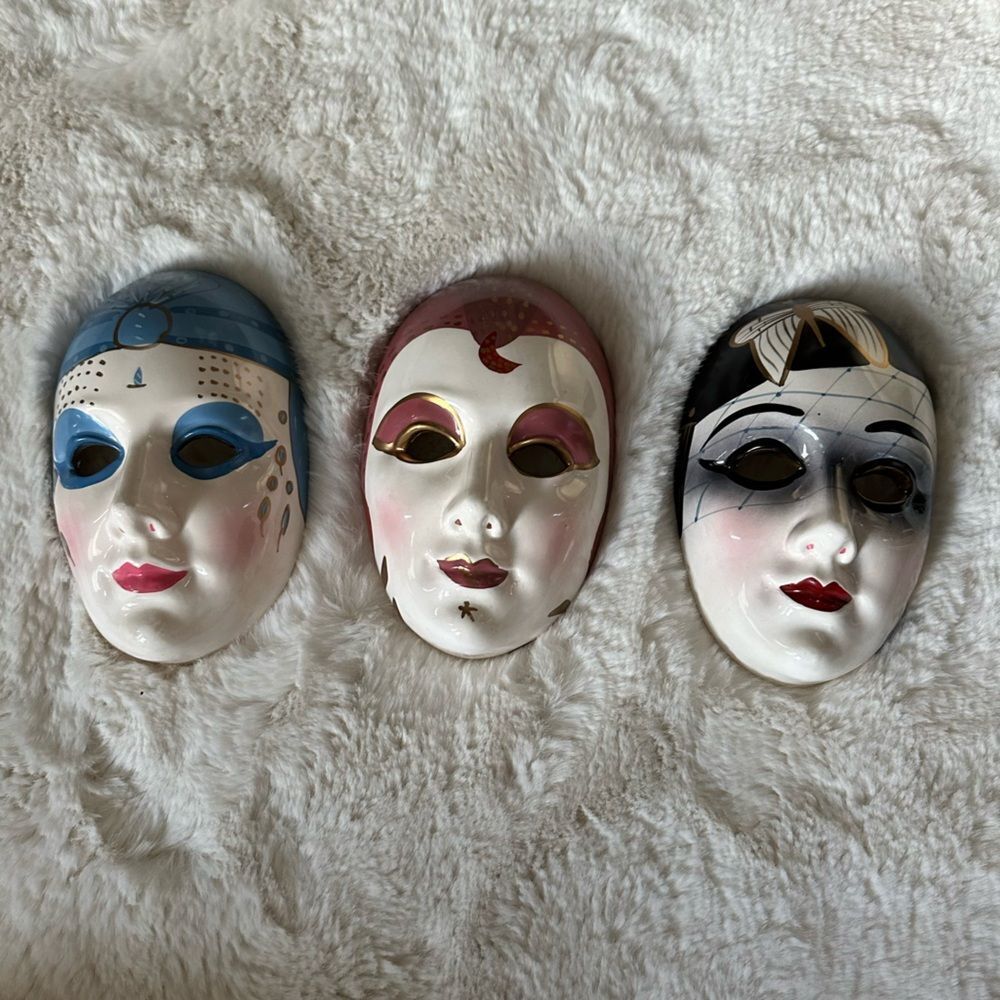 Ceramic Vintage 1980s Flapper Girl Masks Wall Decor/Japanese Kabuki theater mask